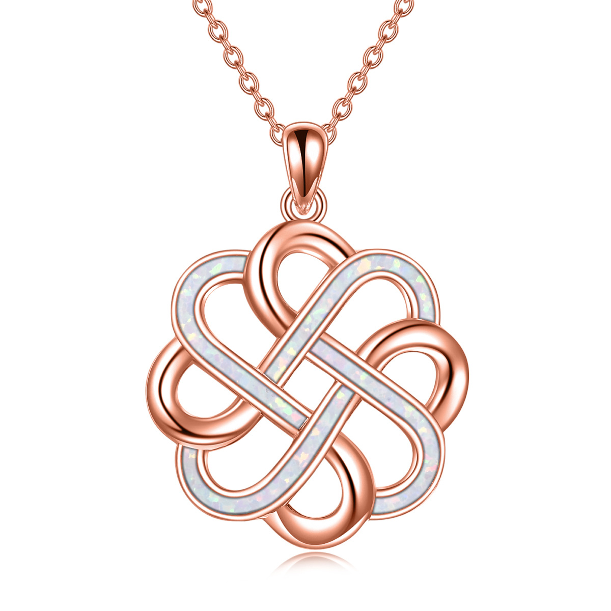 Sterling Silver with Rose Gold Plated Opal Celtic Knot Pendant Necklace-1