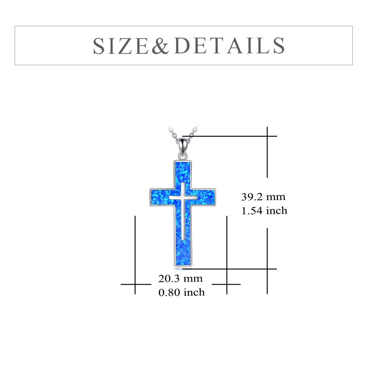 Sterling Silver Blue Opal Double Cross Pendant Necklace-5