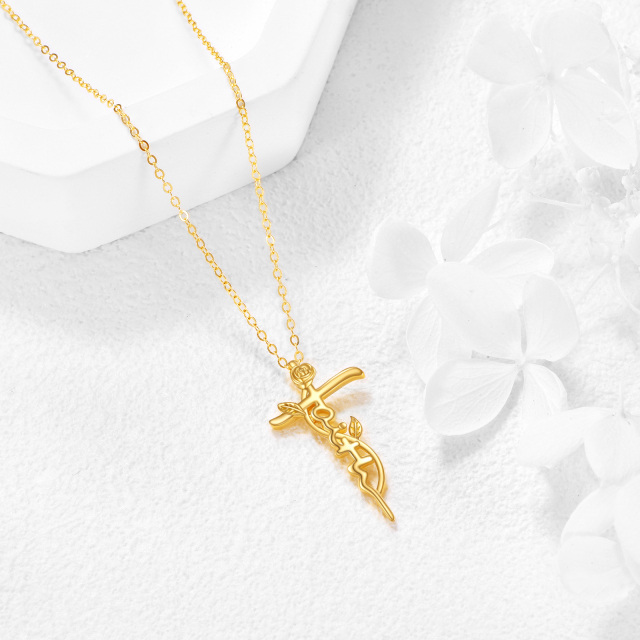 14K Gold Rose & Cross Pendant Necklace-3