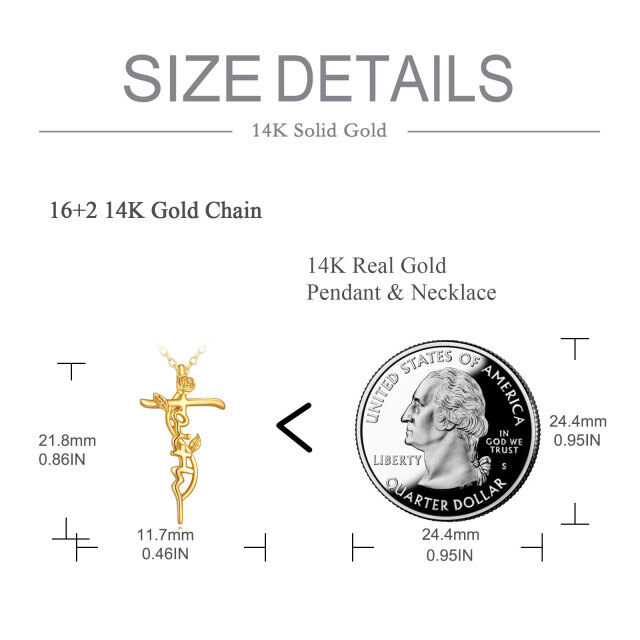 14K Gold Rose & Cross Pendant Necklace-5