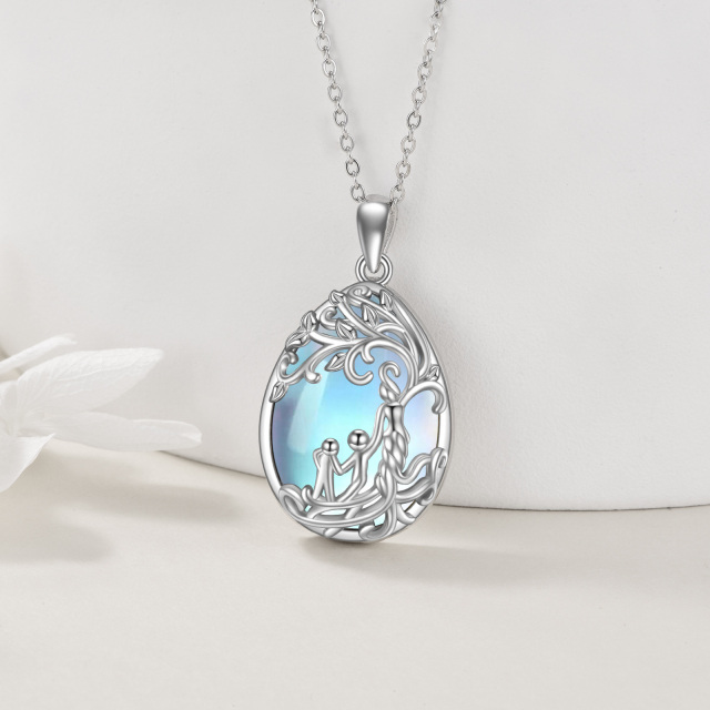 Sterling Silver Moonstone Tree Of Life & Mother Pendant Necklace-3