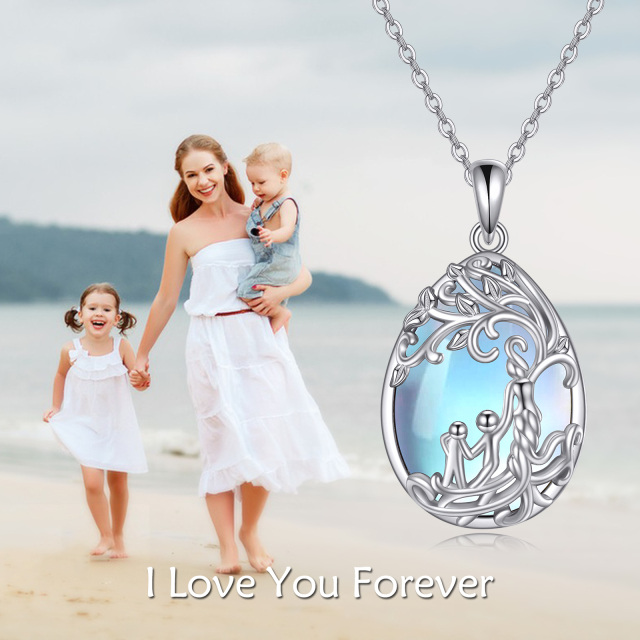 Sterling Silver Moonstone Tree Of Life & Mother Pendant Necklace-2