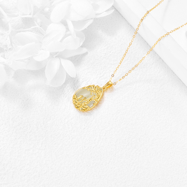 14K Gold Pear Shaped Jade Tree Of Life & Mother Pendant Necklace-3