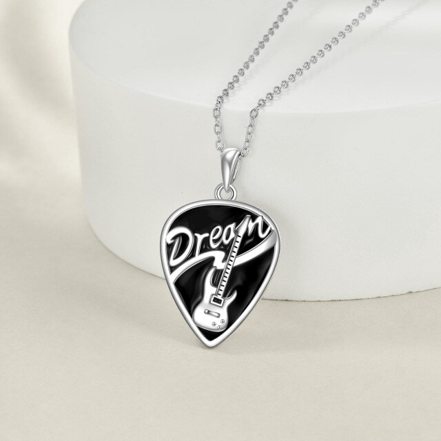 Sterling Silver Two-tone Guitar Pendant Necklace-2