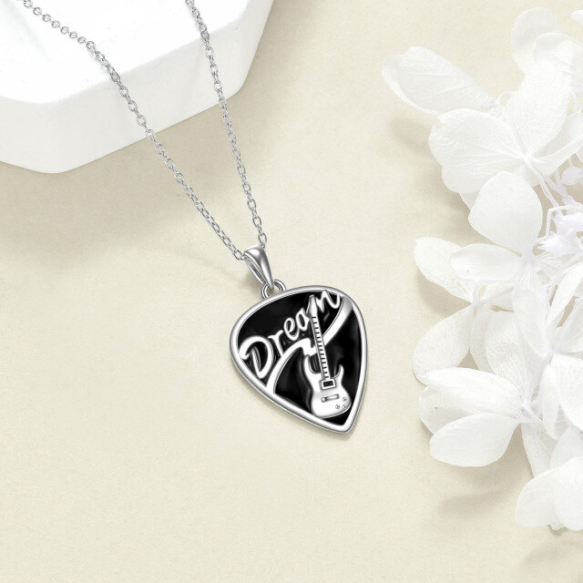 Sterling Silver Two-tone Guitar Pendant Necklace-3