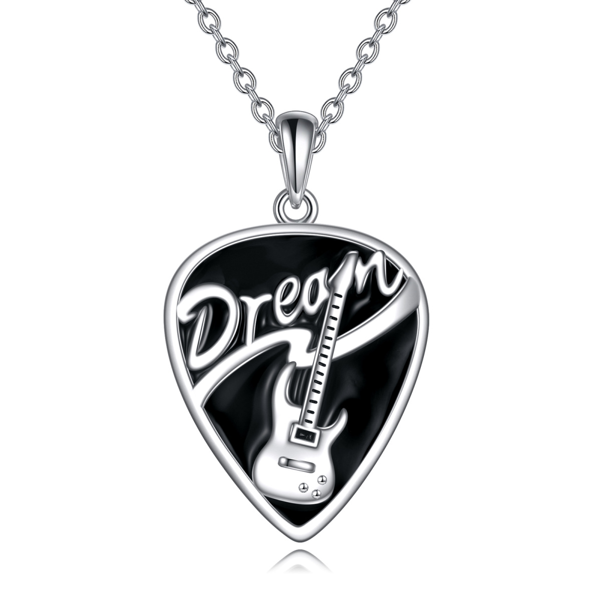 Sterling Silver Two-tone Guitar Pendant Necklace-1