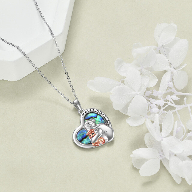 Sterling Silver Two-tone Abalone Shellfish Cat & Heart Pendant Necklace with Engraved Word-3