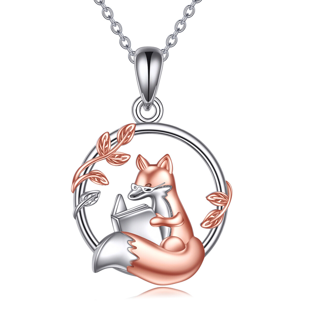 Sterling Silver Two-tone Fox Pendant Necklace-1