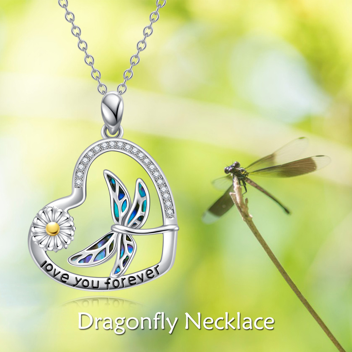 Sterling Silver Abalone Shellfish Dragonfly Pendant Necklace-6