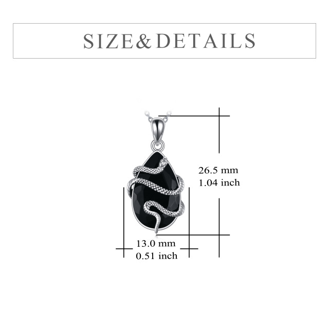Sterling Silver Teardrop/Pear-shaped Agate Snake Pendant Necklace-4
