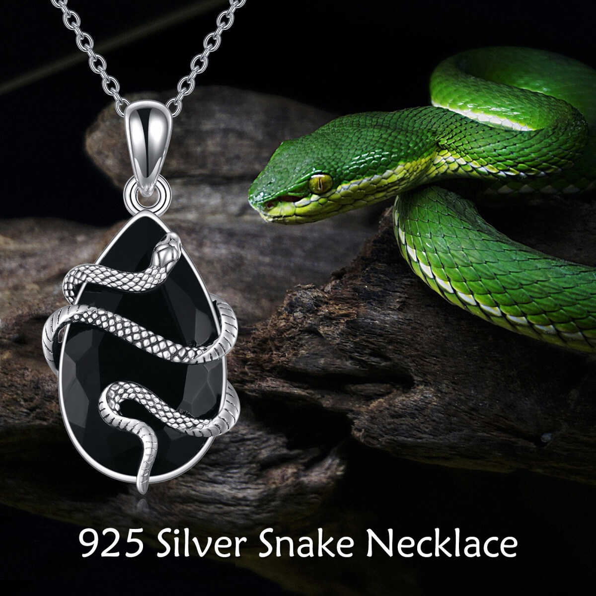 Sterling Silver Teardrop/Pear-shaped Agate Snake Pendant Necklace-6
