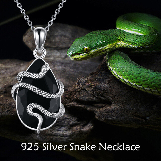 Sterling Silver Teardrop/Pear-shaped Agate Snake Pendant Necklace-5