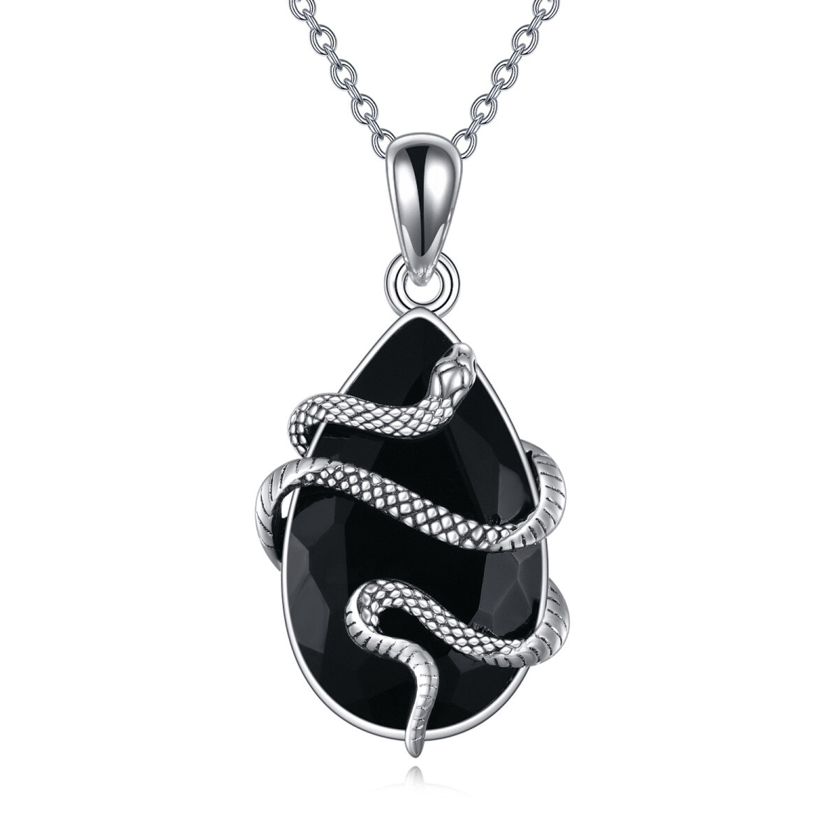 Sterling Silver Teardrop/Pear-shaped Agate Snake Pendant Necklace-1