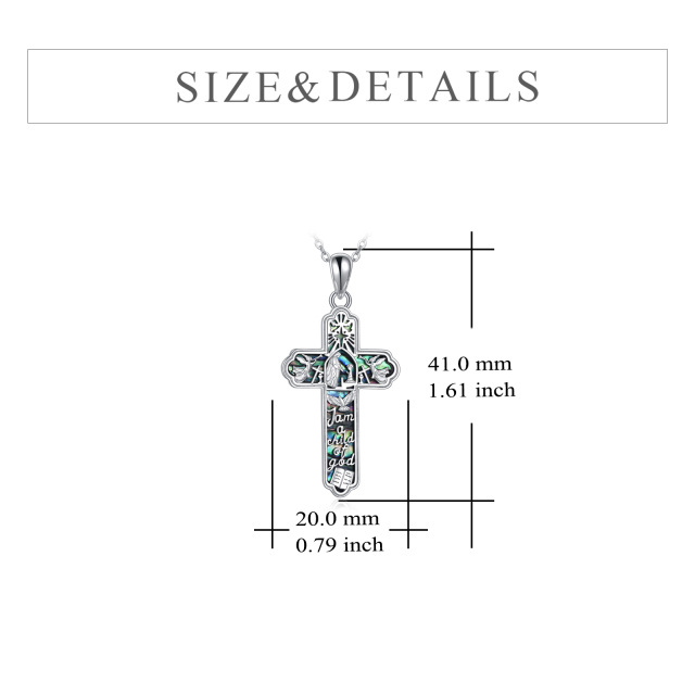 Sterling Silver Abalone Shellfish Cross Pendant Necklace with Engraved Word-5
