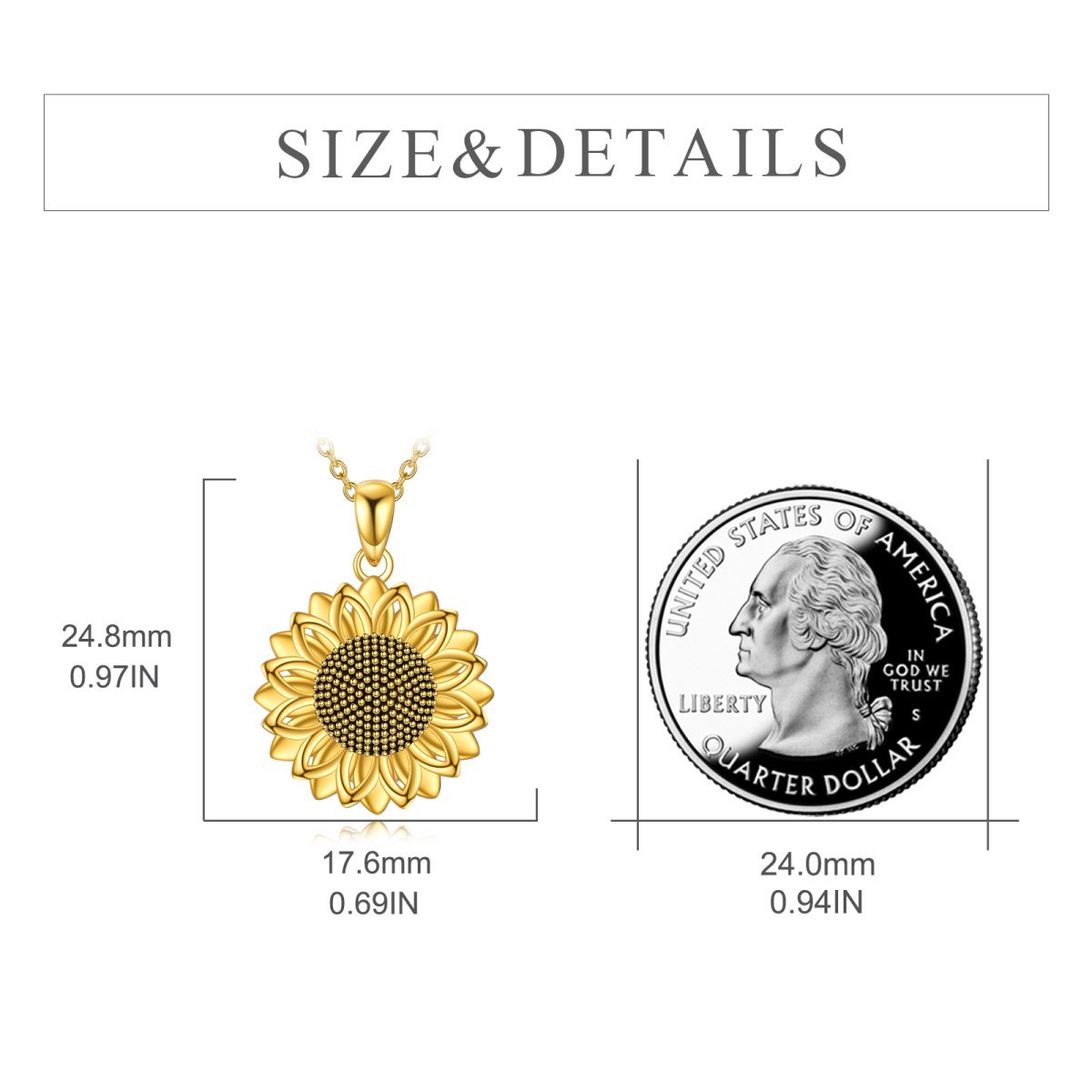 Sterling Silver with Yellow Gold Plated Sunflower Pendant Necklace-6