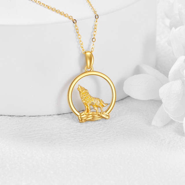 14K Gold Wolf Pendant Necklace-2