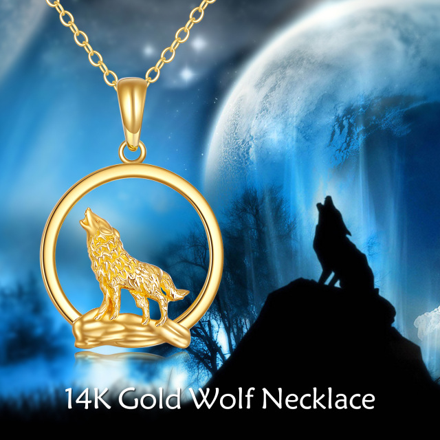 14K Gold Wolf Anhänger Halskette-4