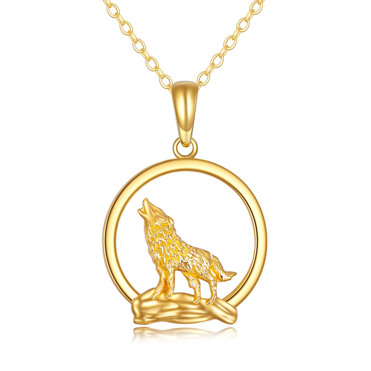 14K Gold Wolf Anhänger Halskette-1