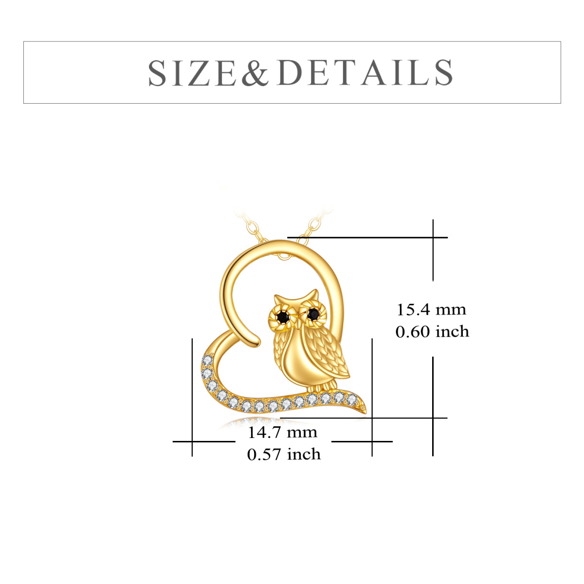 Collier pendentif hibou et coeur en or 14K à zircons cubiques-6