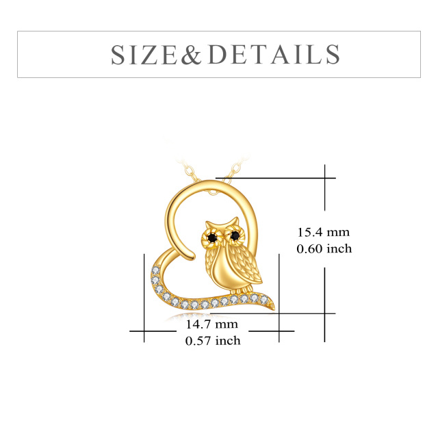 14K Gold Cubic Zirconia Owl & Heart Pendant Necklace-5