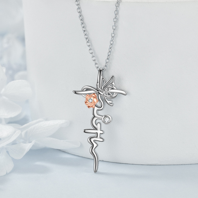Prata esterlina borboleta cruz fé pingente colar jóias presentes-2