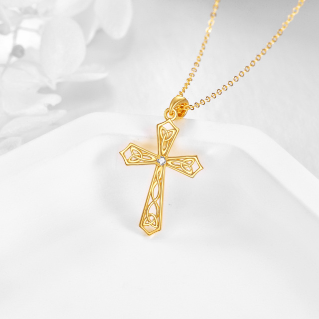 14K Gold Cubic Zirconia Celtic Knot & Cross Pendant Necklace-3
