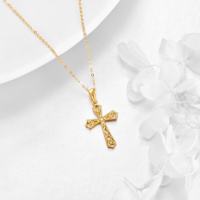 14K Gold Cubic Zirconia Celtic Knot & Cross Pendant Necklace-4