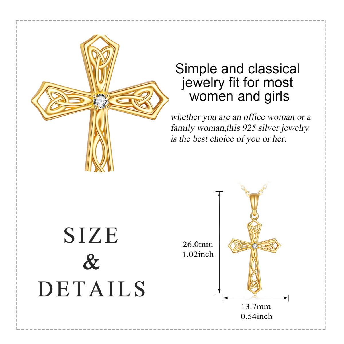 Collier pendentif nœud celtique et croix en or 14K à zircon cubique-6