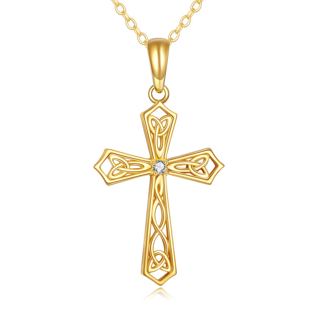 14K Gold Cubic Zirconia Celtic Knot & Cross Pendant Necklace-4