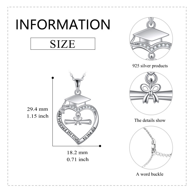 Sterling Silver Round Zircon Heart Pendant Necklace-4