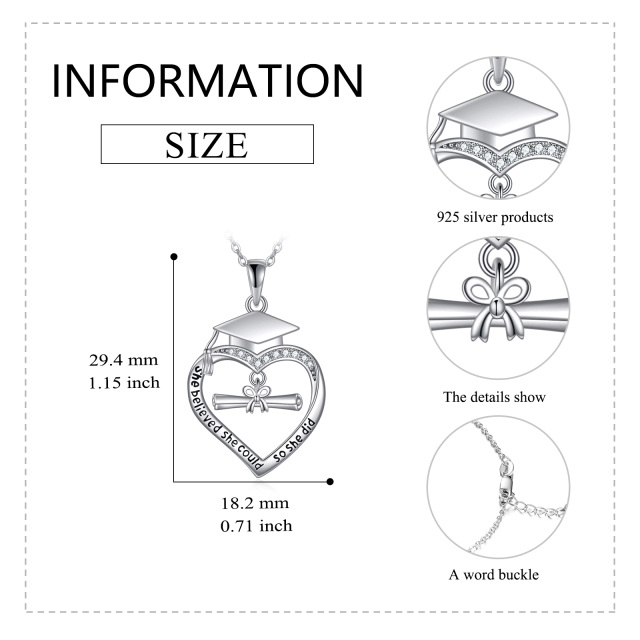 Sterling Silber Rund Zirkon Herz Anhänger Halskette-4