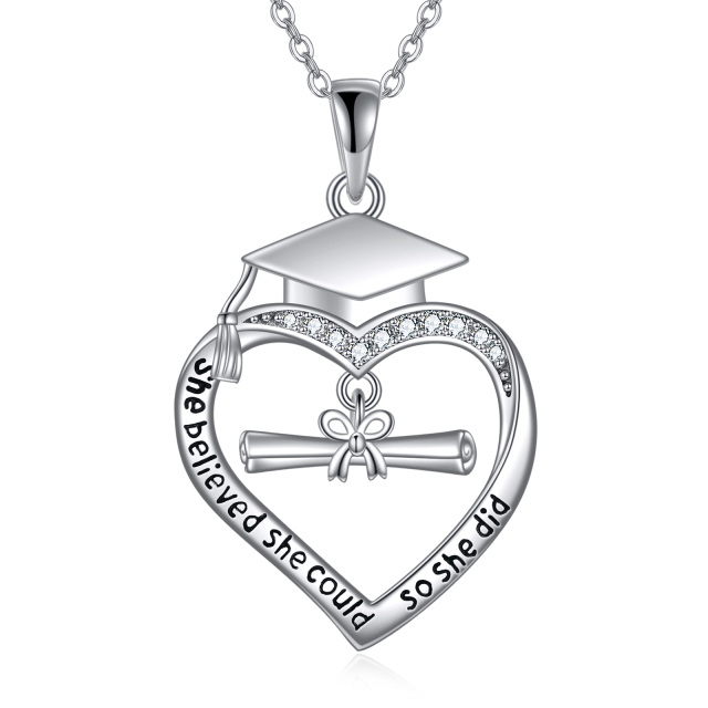 Collier en argent sterling avec pendentif en forme de coeur en zircon rond-0