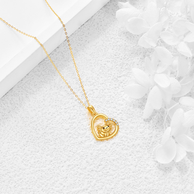 14K Gold Cubic Zirconia Axolotl & Heart Pendant Necklace-3