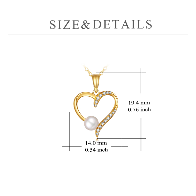 14K Gold Round Cubic Zirconia & Pearl Heart Pendant Necklace-4