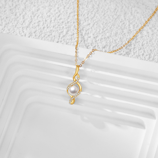 14K Gold Round Pearl Infinity Symbol Pendant Necklace-2