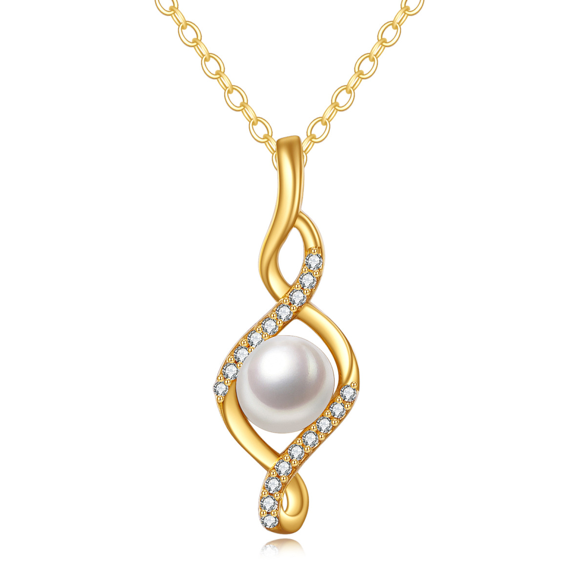 14K Gold Round Pearl Infinity Symbol Pendant Necklace-1