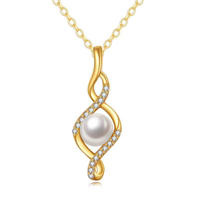 14K Gold Round Pearl Infinity Symbol Pendant Necklace-0