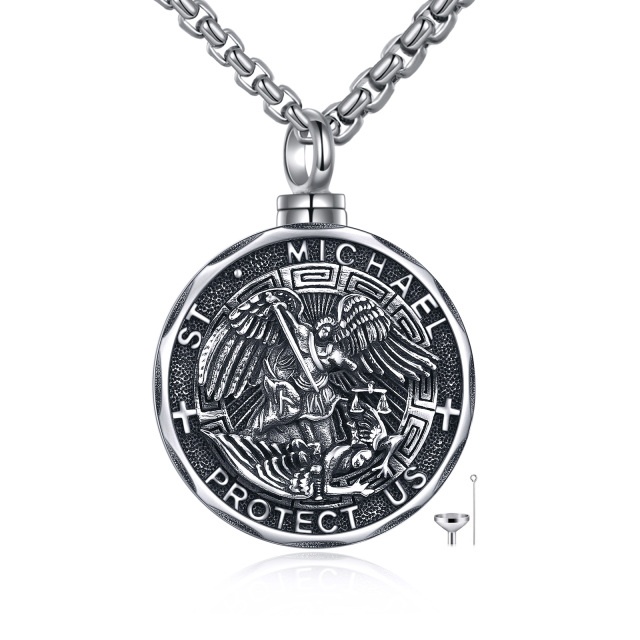 Sterling Silver Saint Michael Urn Necklace for Ashes with Engraved Word-1