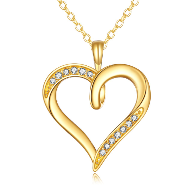 14K Gold Cubic Zirconia Heart Pendant Necklace-0