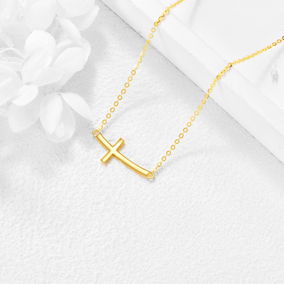 Collier à pendentif croix en or 14K-4