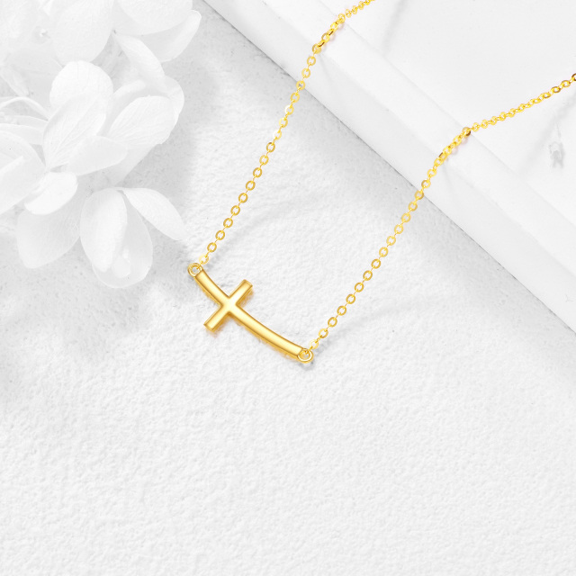 Colar com pingente de cruz em ouro 14K-4