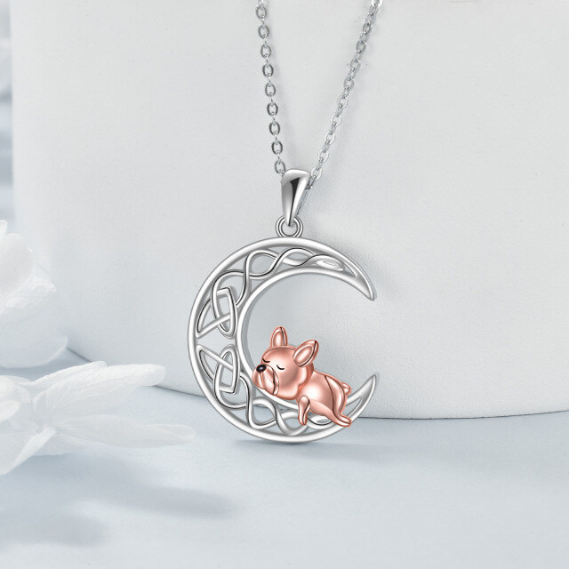 Sterling Silver Two-tone Dog & Celtic Knot & Moon Pendant Necklace-2