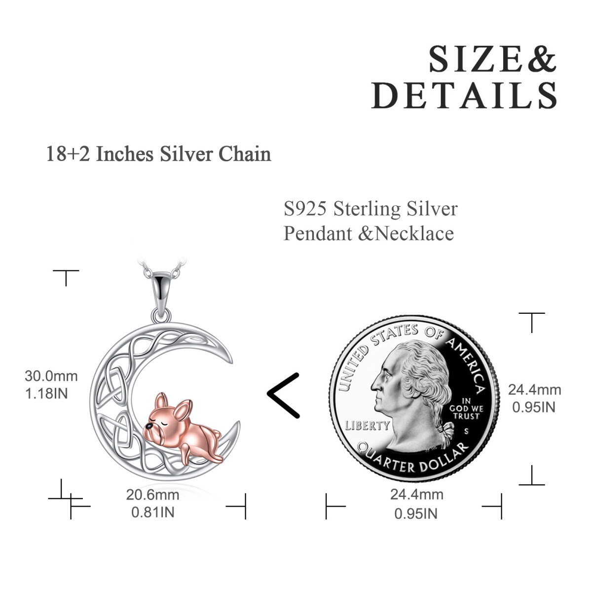 Sterling Silber zweifarbig Hund & keltischer Knoten & Mond Anhänger Halskette-5