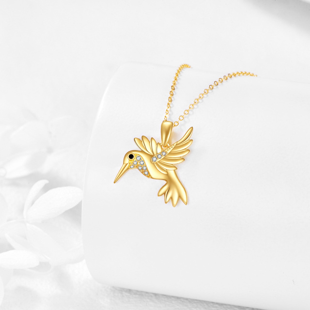 14K Gold Cubic Zirconia Hummingbird Pendant Necklace-2