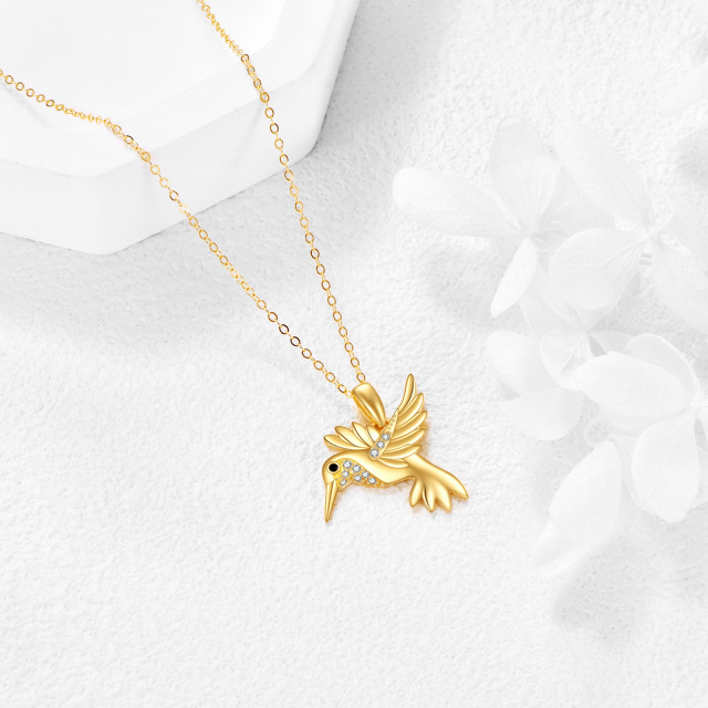 14K Gold Cubic Zirconia Hummingbird Pendant Necklace-3