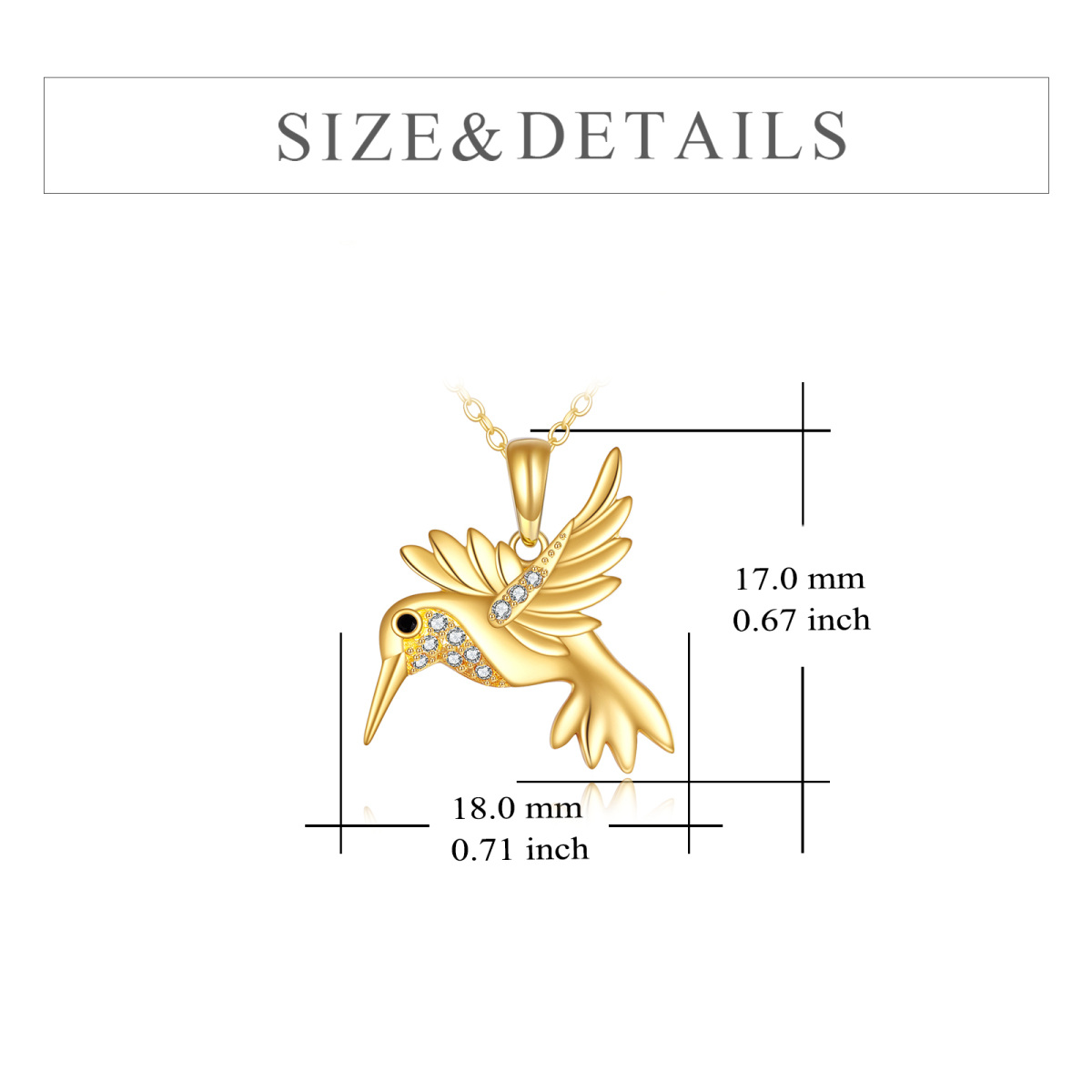 14K Gold Cubic Zirkonia Kolibri-Anhänger Halskette-5