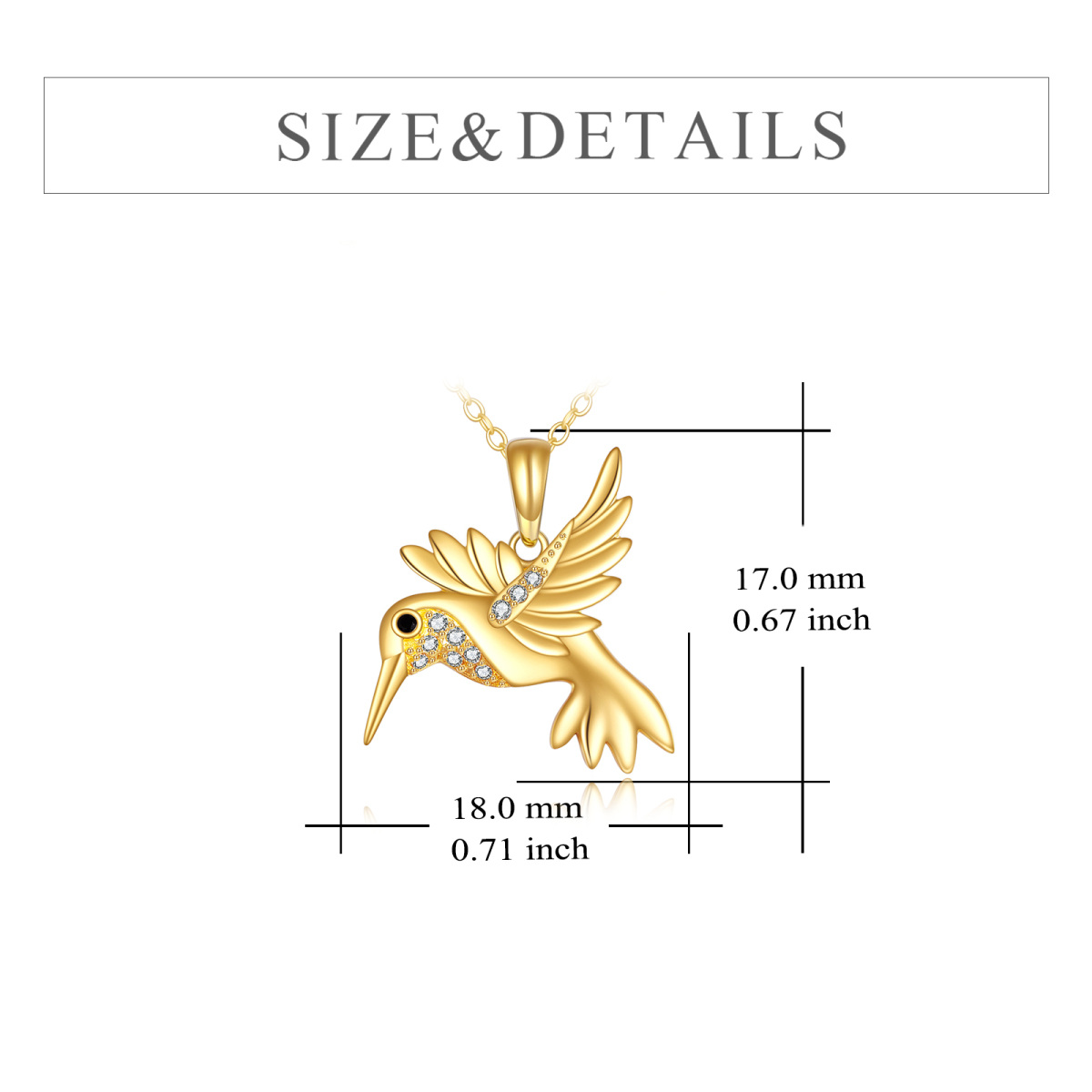 14K Gold Cubic Zirconia Hummingbird Pendant Necklace-5