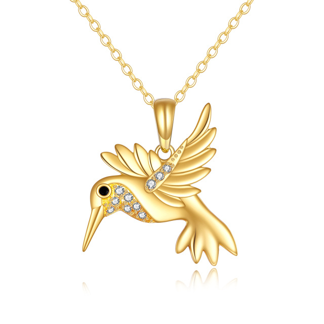 14K Gold Cubic Zirconia Hummingbird Pendant Necklace-0