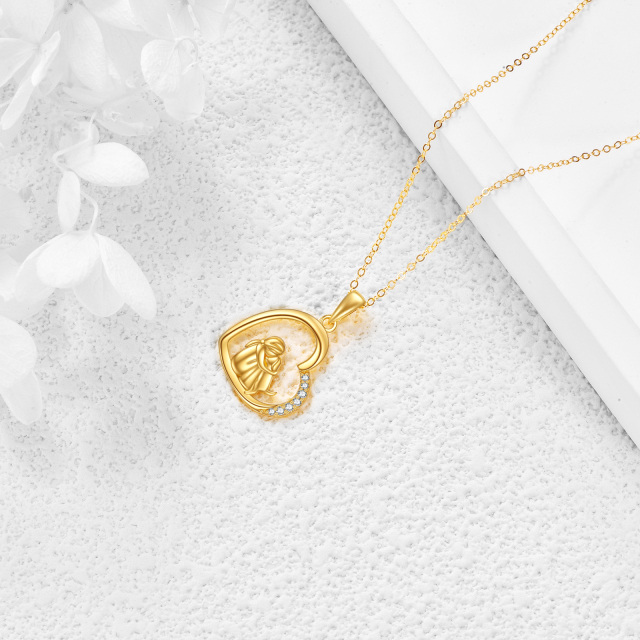 14K Gold Zircon Dog & Heart Pendant Necklace-3