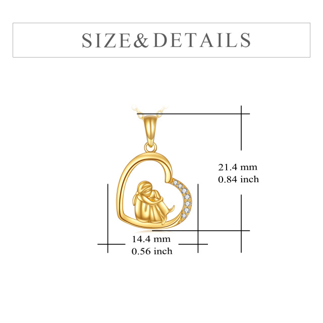 14K Gold Zircon Dog & Heart Pendant Necklace-4